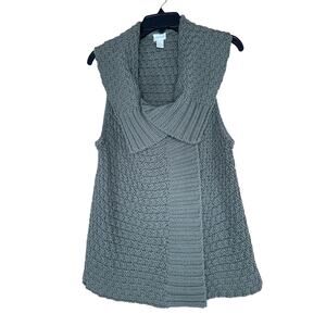 Chico’s Green Chunky Knit Sleeveless Vest Cardigan Snap Closure Size 2/Large